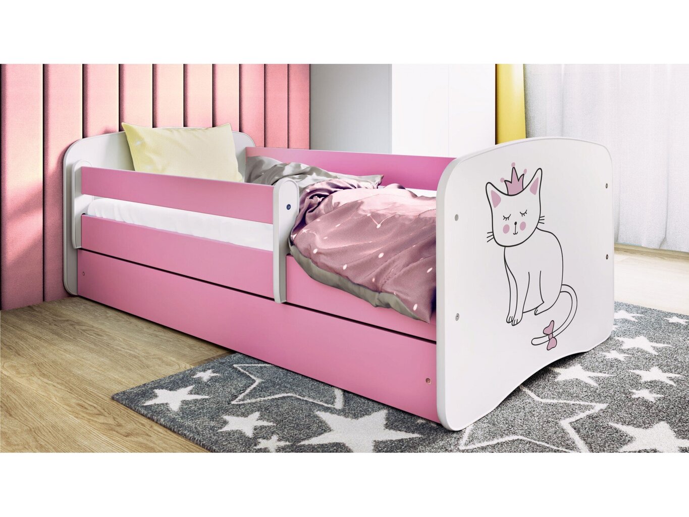 Lastensänky ilman patjaa, laatikolla Kocot Kids BabyDreams Pink cat, vaaleanpunainen hinta ja tiedot | Lastensängyt | hobbyhall.fi