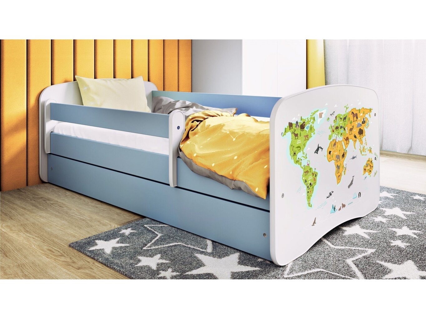 Lastensänky patjalla Kocot Kids BabyDreams Blue map, sininen hinta ja tiedot | Lastensängyt | hobbyhall.fi