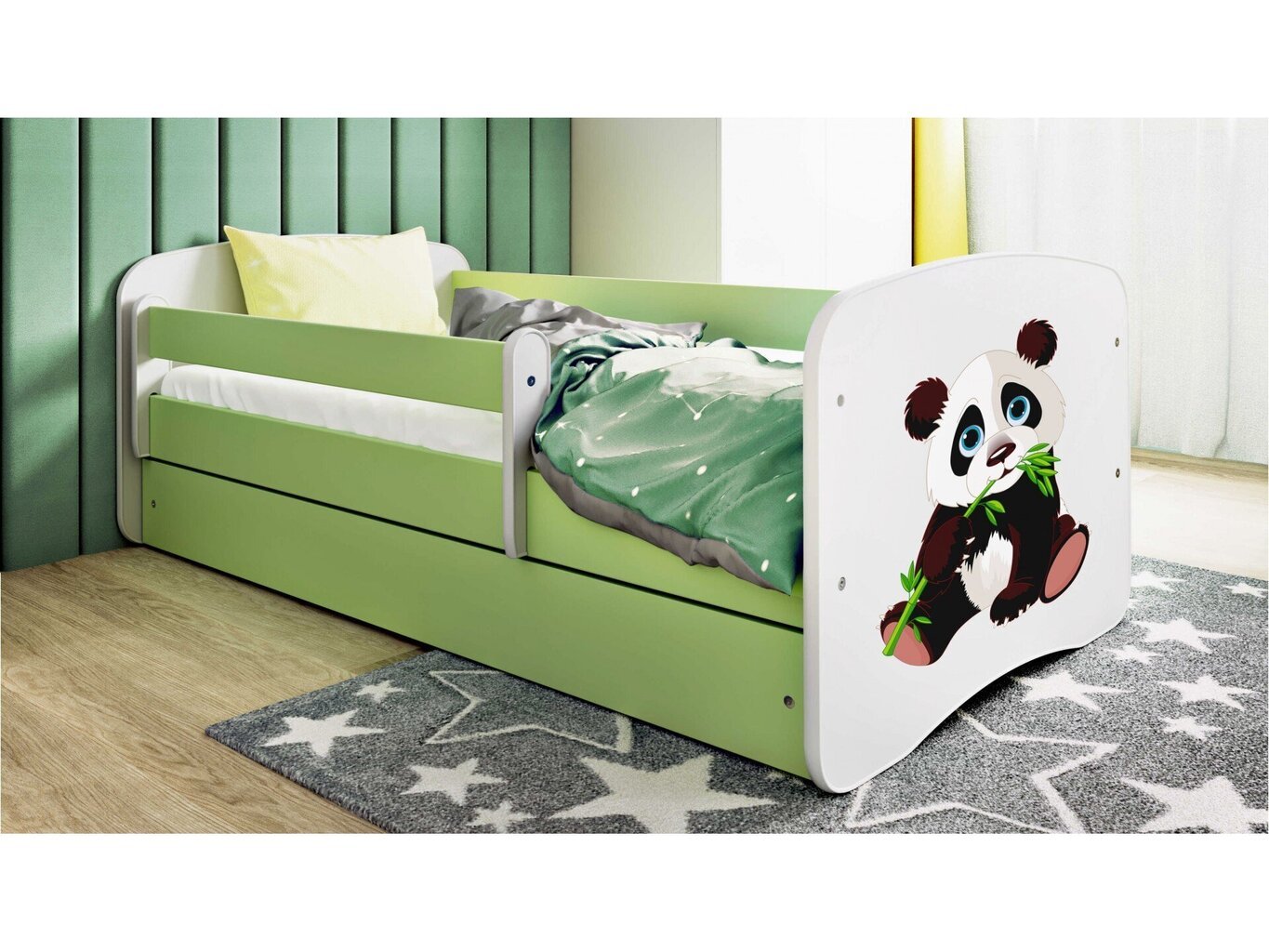 Lastensänky ilman patjaa, laatikolla Kocot Kids BabyDreams Green panda 2, vihreä hinta ja tiedot | Lastensängyt | hobbyhall.fi