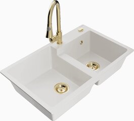 Granitiitti keittiöallas Mexen Tomas hanalla ja vesilukolla, White/Gold hinta ja tiedot | Keittiöaltaat | hobbyhall.fi