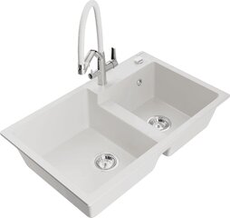 Granitiitti keittiöallas Mexen Tomas hanalla ja vesilukolla, White/White/Chrome hinta ja tiedot | Keittiöaltaat | hobbyhall.fi