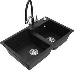 Granitiitti keittiöallas Mexen Tomas hanalla ja vesilukolla, Black/Black/Chrome hinta ja tiedot | Keittiöaltaat | hobbyhall.fi