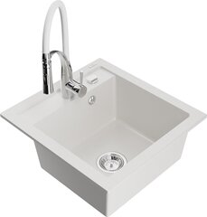 Granitiittinen keittiöallas Mexen Vito hanalla ja vesilukolla, White+White/Chrome hinta ja tiedot | Keittiöaltaat | hobbyhall.fi