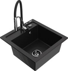 Granitiittinen keittiöallas Mexen Vito hanalla ja vesilukolla, Black+Black/Chrome hinta ja tiedot | Keittiöaltaat | hobbyhall.fi