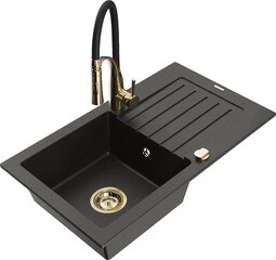 Graniittinen keittiöallas Mexen Pablo hanalla ja vesilukolla, Metallic black/Gold/Black hinta ja tiedot | Keittiöaltaat | hobbyhall.fi