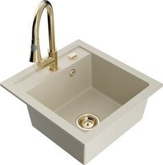 Graniittinen keittiöallas Mexen Vito hanalla ja vesilukolla, Beige/Gold hinta ja tiedot | Keittiöaltaat | hobbyhall.fi