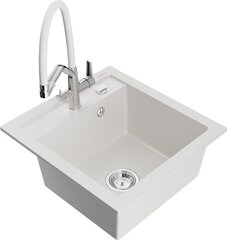 Granitiittinen keittiöallas Mexen Vito hanalla ja vesilukolla, White+White/Chrome hinta ja tiedot | Keittiöaltaat | hobbyhall.fi