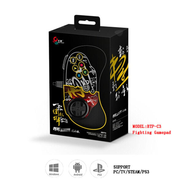 Betop BEITONG Wired Gamepad Fighting Game Control Arcade Joystick PS3:lle Android TV/PC/Steam/Box, Johtava silikoni