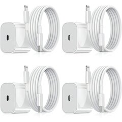 iPhone Laddare - Snabbladdare - Sovitin + Kabel 20W USB-C Vit 4-Pack iPhone hinta ja tiedot | Paristolaturit | hobbyhall.fi