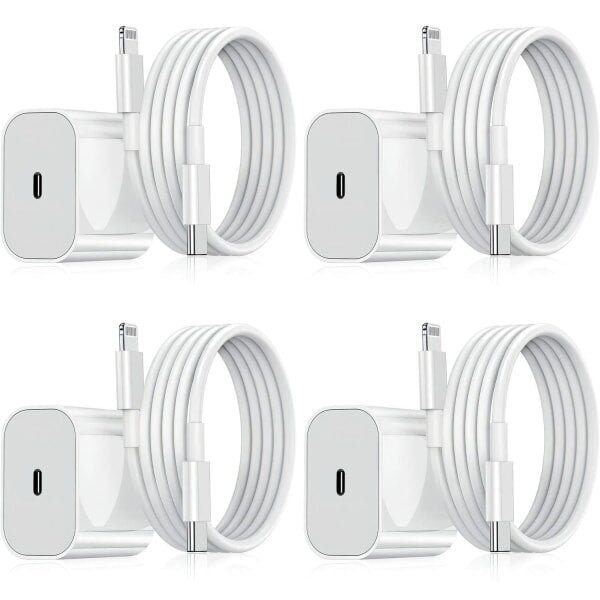 iPhone Laddare - Snabbladdare - Sovitin + Kabel 20W USB-C Vit 4-Pack iPhone hinta ja tiedot | Paristolaturit | hobbyhall.fi