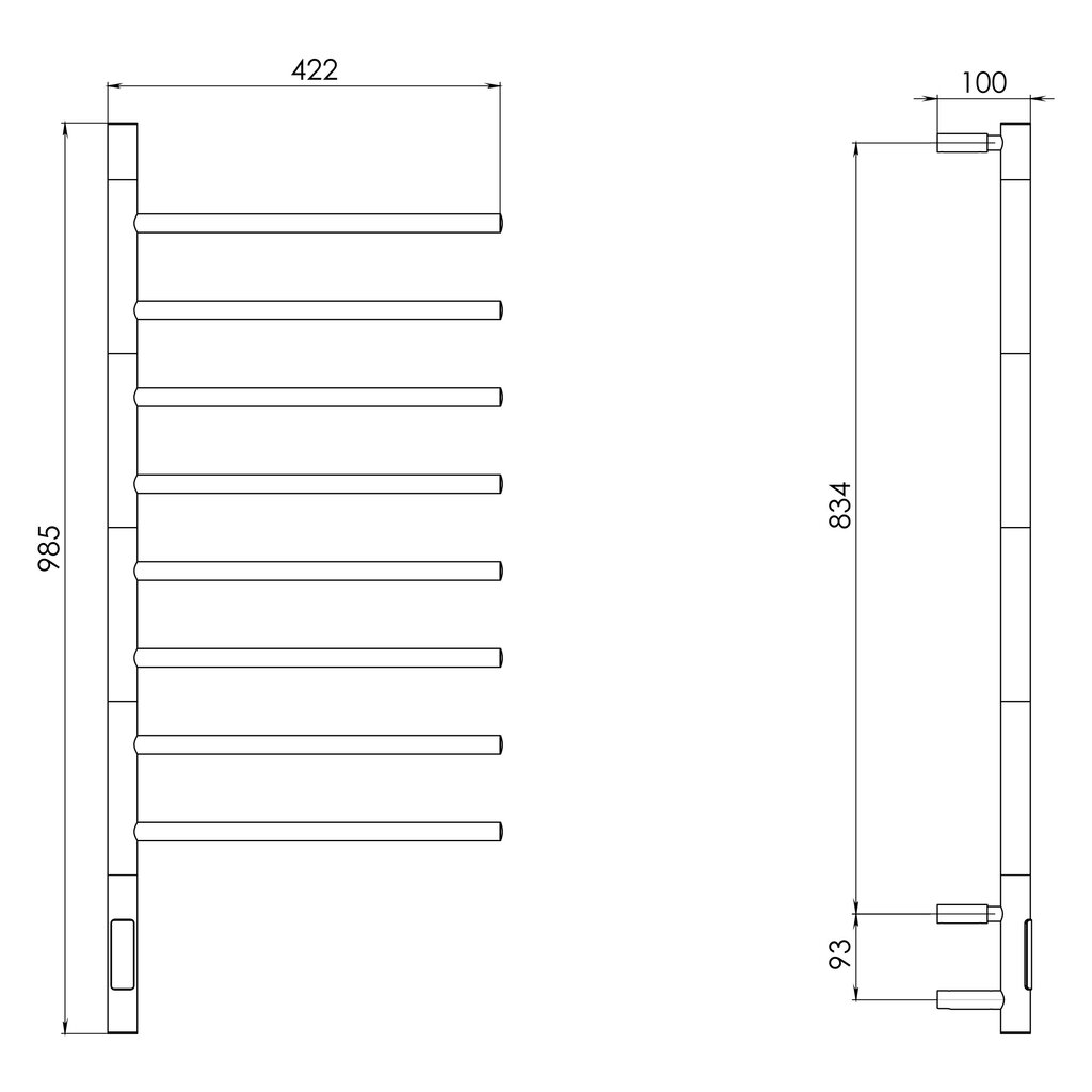 Sähkökäyttöinen pyyhekuivain TELVEL Ti F8 Chrome, 43х100 cm, 70 W hinta ja tiedot | Kylpyhuoneen patterit ja pyyhekuivaimet | hobbyhall.fi