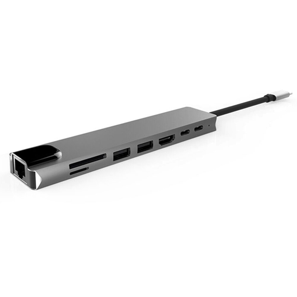 Splitter Hub 8in1 -sovitin USB C x2 / USB 3.0 x2 / RJ45 / HDMI / SD-kortinlukija / TF-kortinlukija hinta ja tiedot | Adapterit | hobbyhall.fi