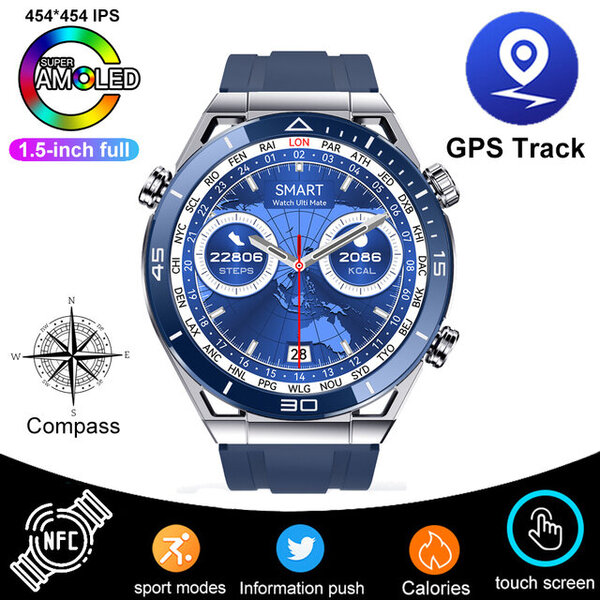 GPS Huawei NFC Smart Watch Adult DT Ultra HD -näytölle Syke Bluetooth Call IP68 Waterproof SmartWatch 2024