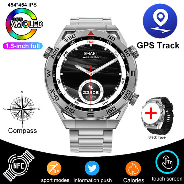 GPS Huawei NFC Smart Watch Adult DT Ultra HD -näytölle Syke Bluetooth Call IP68 Waterproof SmartWatch 2024