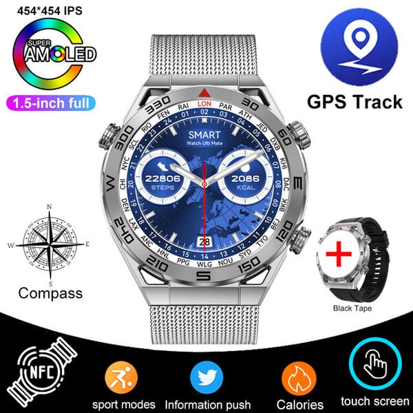 GPS Huawei NFC Smart Watch Adult DT Ultra HD -näytölle Syke Bluetooth Call IP68 Waterproof SmartWatch 2024