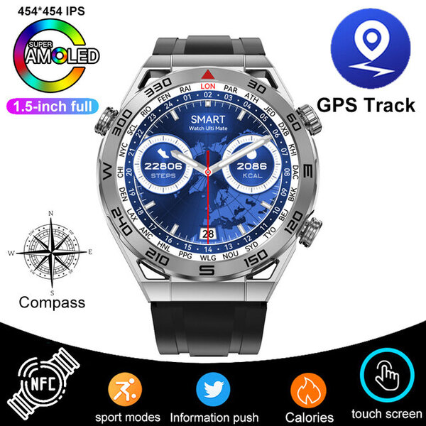 GPS Huawei NFC Smart Watch Adult DT Ultra HD -näytölle Syke Bluetooth Call IP68 Waterproof SmartWatch 2024