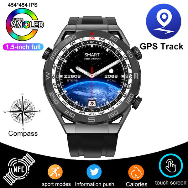 GPS Huawei NFC Smart Watch Adult DT Ultra HD -näytölle Syke Bluetooth Call IP68 Waterproof SmartWatch 2024