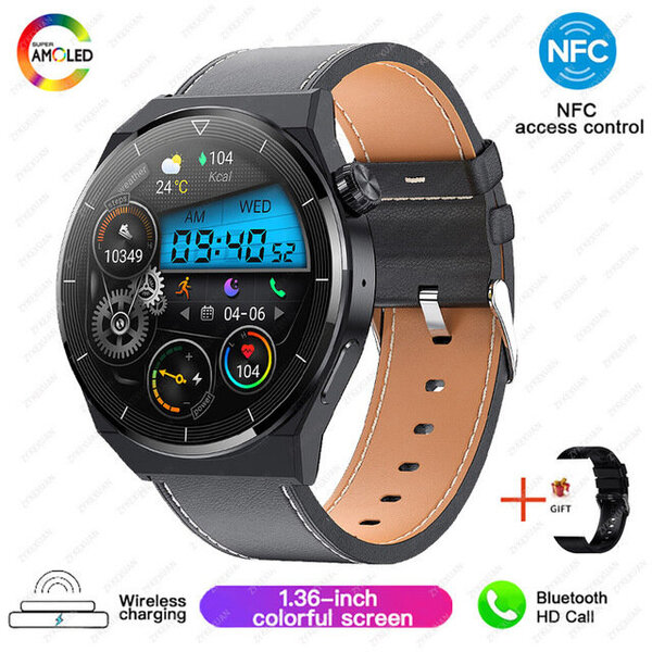 Huawei NFC Smart Watch Adult GT3 Pro 390*390 HD-näyttö Syke Bluetooth Call IP68 Vesitiivis SmartWatch Uusi