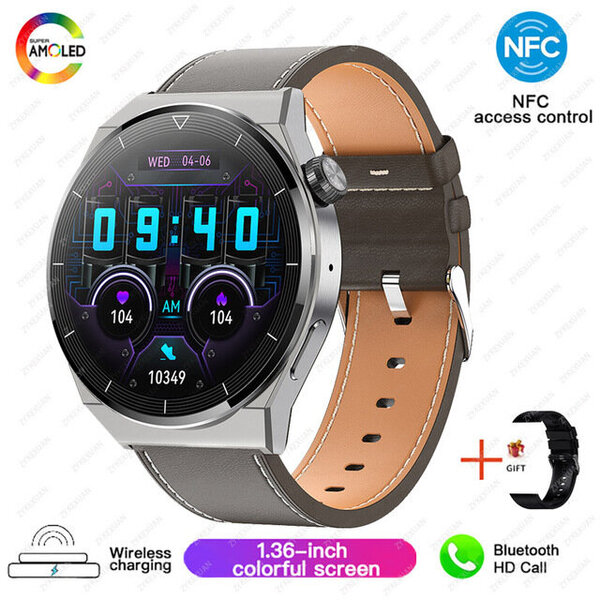 Huawei NFC Smart Watch Adult GT3 Pro 390*390 HD-näyttö Syke Bluetooth Call IP68 Vesitiivis SmartWatch Uusi