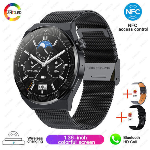 Huawei NFC Smart Watch Adult GT3 Pro 390*390 HD-näyttö Syke Bluetooth Call IP68 Vesitiivis SmartWatch Uusi