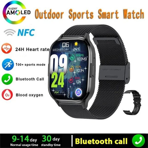 2024 Uusi Smart Watch Always On Display Bluetooth Call NFC-älykello Adult Sport Waterproof Watch IOS Androidille