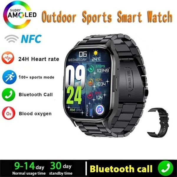 2024 Uusi Smart Watch Always On Display Bluetooth Call NFC-älykello Adult Sport Waterproof Watch IOS Androidille