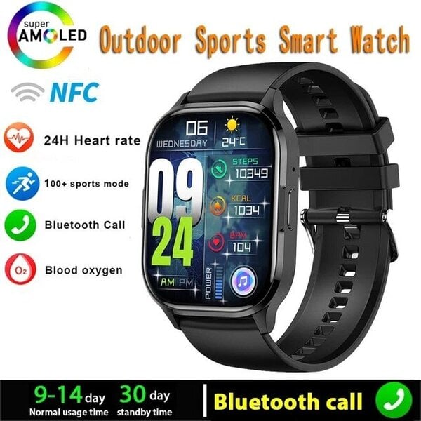 2024 Uusi Smart Watch Always On Display Bluetooth Call NFC-älykello Adult Sport Waterproof Watch IOS Androidille