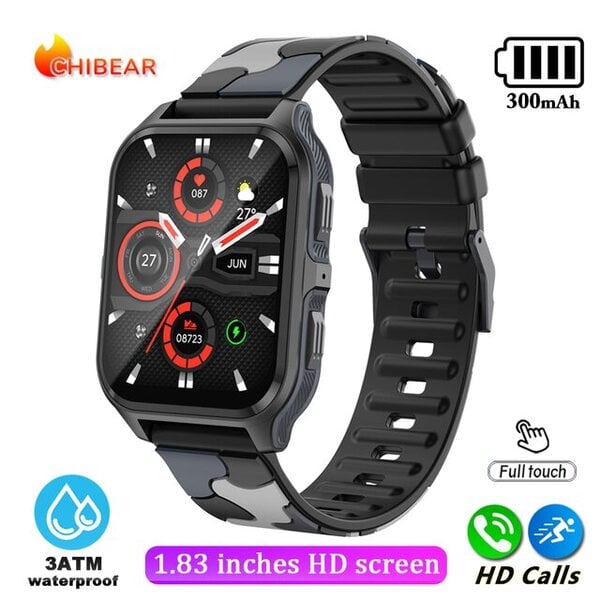 1,9 tuuman ulkokäyttöön sotilaallinen Bluetooth-puhelu Smart Watch Adult Smart Watch Adult Android iOS IP68 Vesitiivis Fitness Watch + BOX