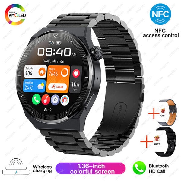 Huawei NFC Smart Watch Adult GT3 Pro 390*390 HD -näytölle Syke Bluetooth Call IP68 Waterproof SmartWatch 2024