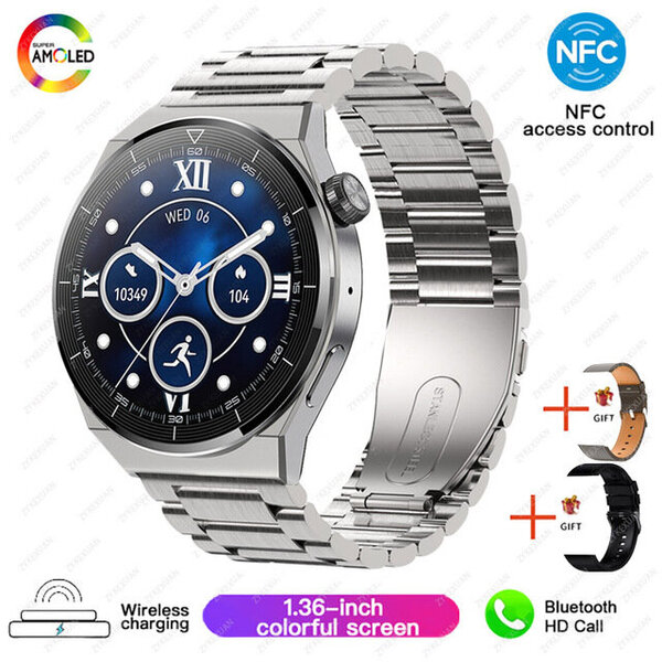 Huawei NFC Smart Watch Adult GT3 Pro 390*390 HD -näytölle Syke Bluetooth Call IP68 Waterproof SmartWatch 2024