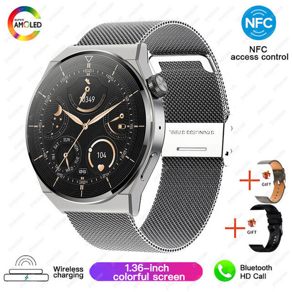 Huawei NFC Smart Watch Adult GT3 Pro 390*390 HD -näytölle Syke Bluetooth Call IP68 Waterproof SmartWatch 2024