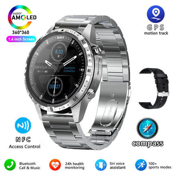 Outdoor Compass Smart Watch Aikuisten GPS Tracker 5 Keys 1,6 tuuman 360*360 HD-näyttö Bluetooth Call SmartWatch Android IOS