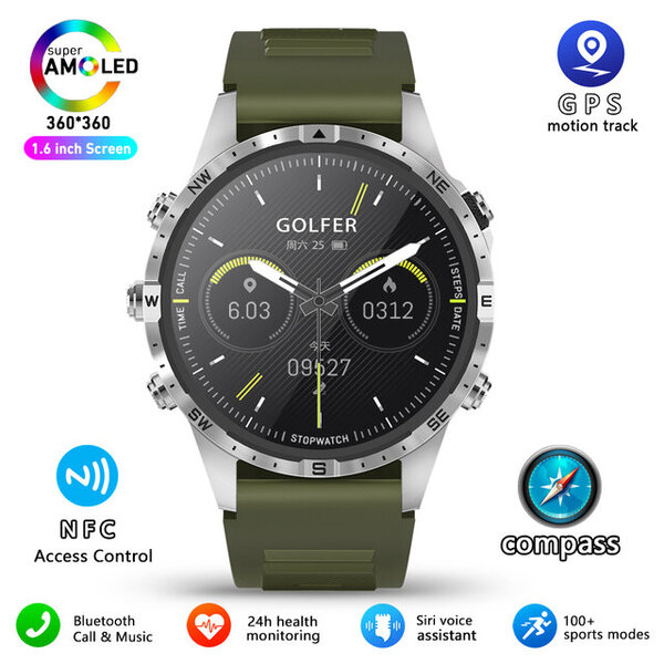 Outdoor Compass Smart Watch Aikuisten GPS Tracker 5 Keys 1,6 tuuman 360*360 HD-näyttö Bluetooth Call SmartWatch Android IOS