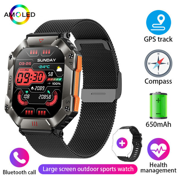 Adult Smart Watch Military Healthy Monitor AI Voice Bluetooth Call Fitness Vedenpitävä urheiluälykello IOS Android Phone 2024:lle