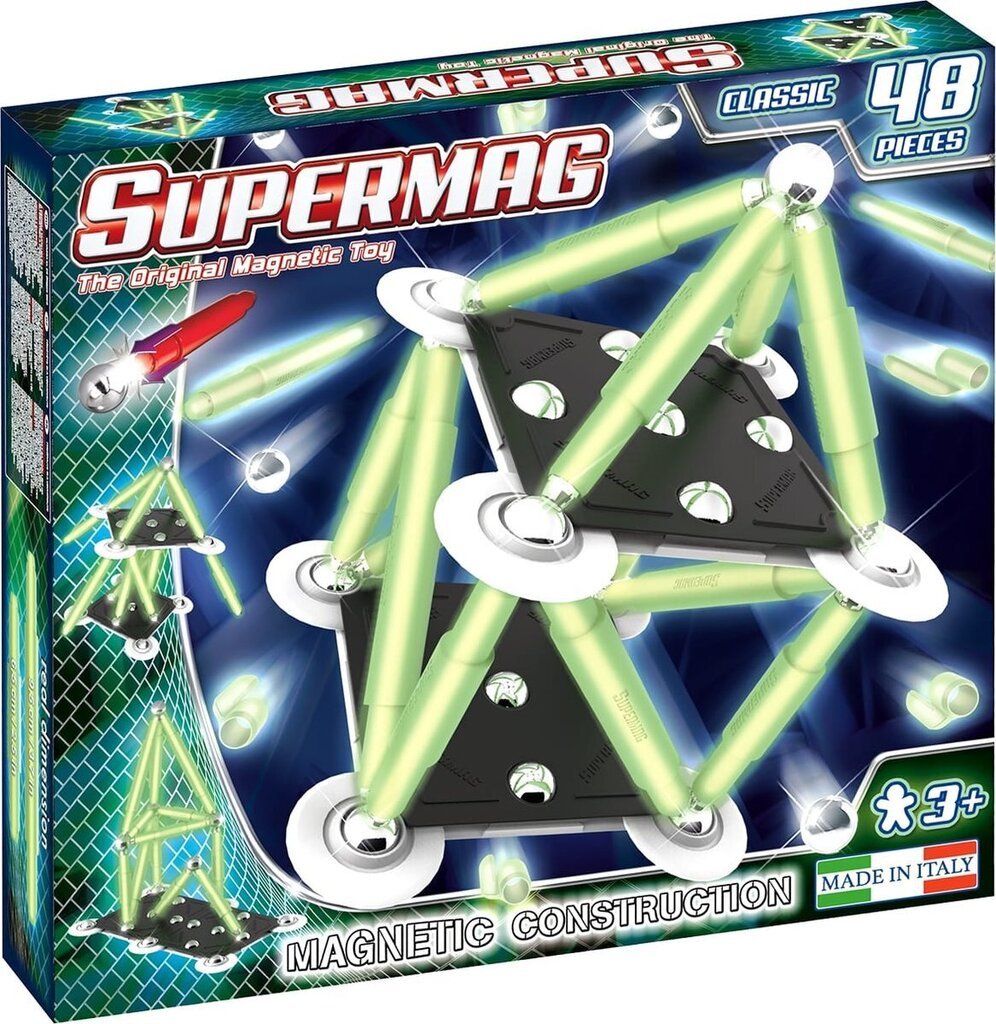 Magneettinen rakennussetti Supermag Classic Glow, 48 kpl hinta ja tiedot | LEGOT ja rakennuslelut | hobbyhall.fi