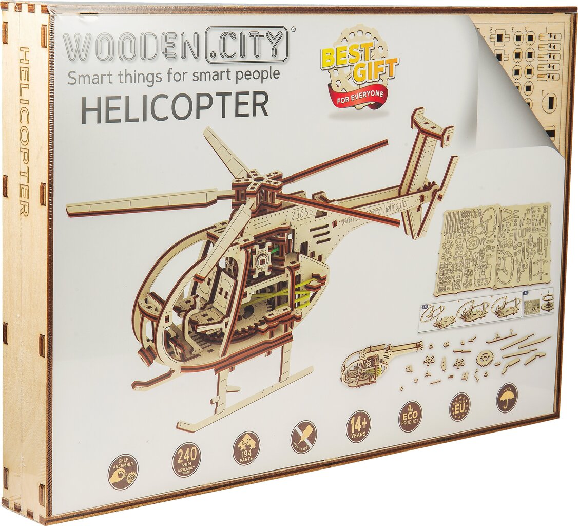 Puinen 3D-rakennussetti Wooden.City Helikopteri, 194 kpl. hinta ja tiedot | LEGOT ja rakennuslelut | hobbyhall.fi