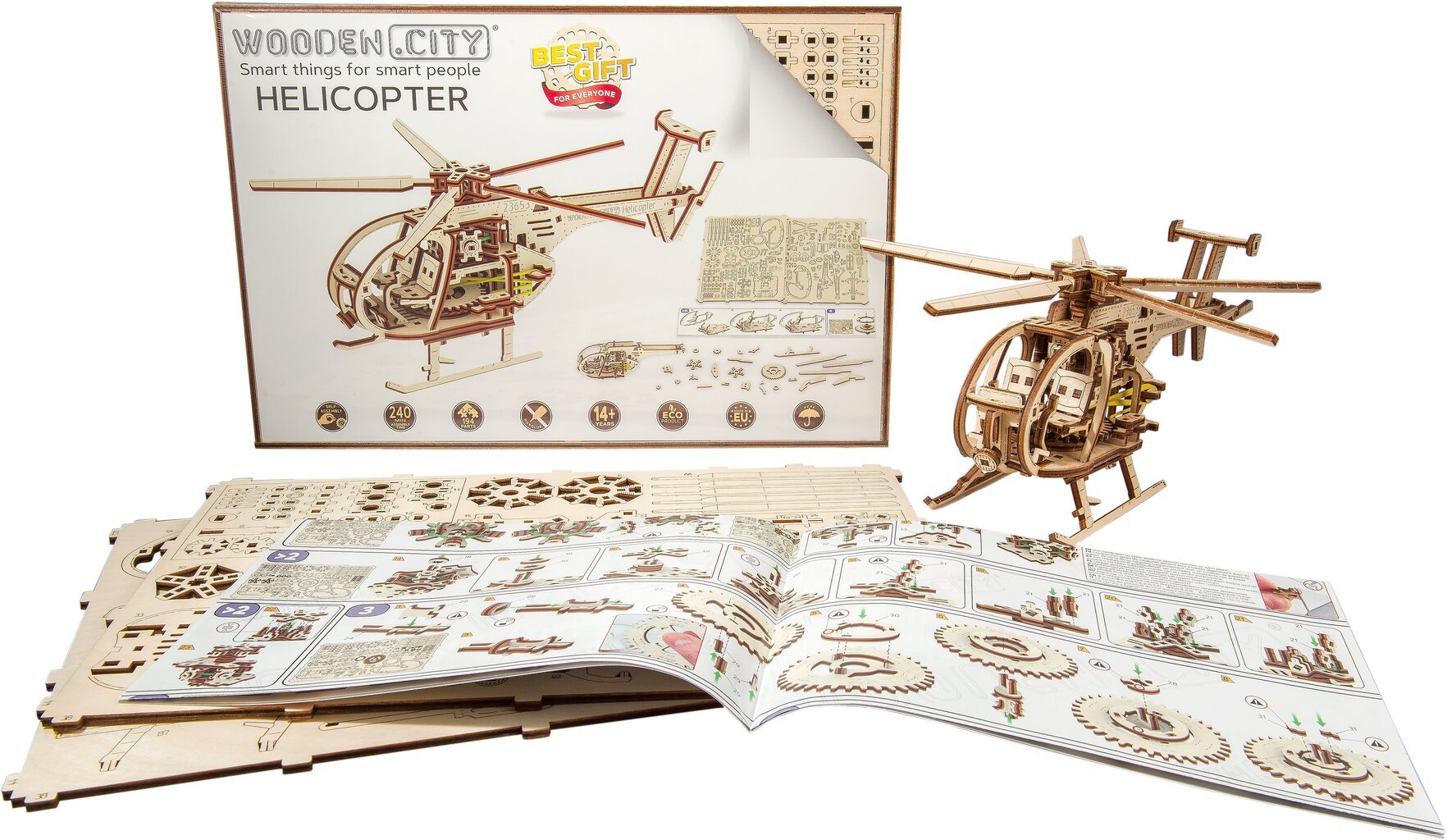 Puinen 3D-rakennussetti Wooden.City Helikopteri, 194 kpl. hinta ja tiedot | LEGOT ja rakennuslelut | hobbyhall.fi