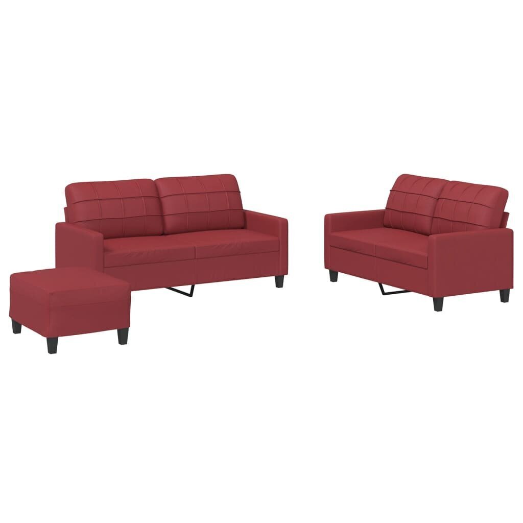 vidaXL 3-osainen lounge-setti Wine Red Faux Leather hinta ja tiedot | Sohvat ja vuodesohvat | hobbyhall.fi