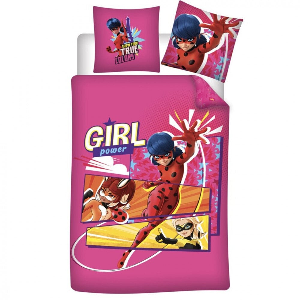 Pussilakana Girl Power 140 x 200 cm + 63 x 63 cm - Polyesteri - Pinkki hinta ja tiedot | Vuodevaatteet lapsille | hobbyhall.fi