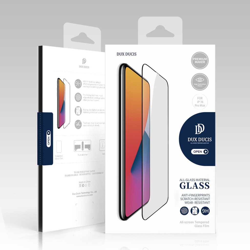 Suojalasi Dux Ducis 10D Apple iPhone 16 Pro Max musta hinta ja tiedot | Näytönsuojakalvot ja -lasit | hobbyhall.fi