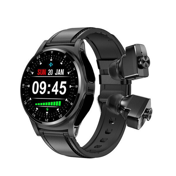 GT66 Smart Watch 2 in 1 Langattomat kuulokkeet 1,39 tuuman HD Big Screen Bluetooth Dial Call NFC TWS -kuulokerannekello