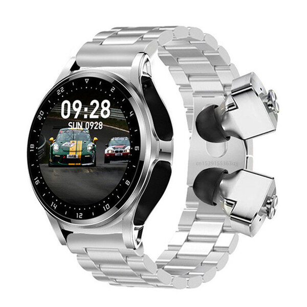 GT66 Smart Watch 2 in 1 Langattomat kuulokkeet 1,39 tuuman HD Big Screen Bluetooth Dial Call NFC TWS -kuulokerannekello