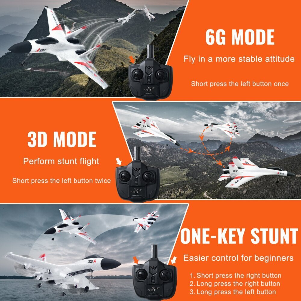 RC-lentokonelelu Vevor, 2,4 GHz, 3D / 6G-tila hinta ja tiedot | Poikien lelut | hobbyhall.fi