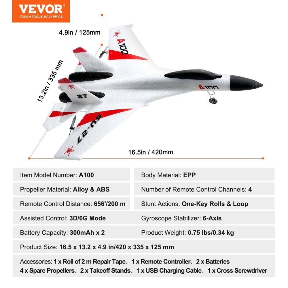 RC-lentokonelelu Vevor, 2,4 GHz, 3D / 6G-tila hinta ja tiedot | Poikien lelut | hobbyhall.fi