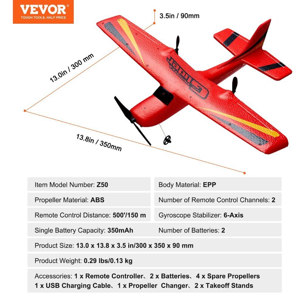 RC-lentokonelelu Vevor, 2,4 GHz hinta ja tiedot | Poikien lelut | hobbyhall.fi