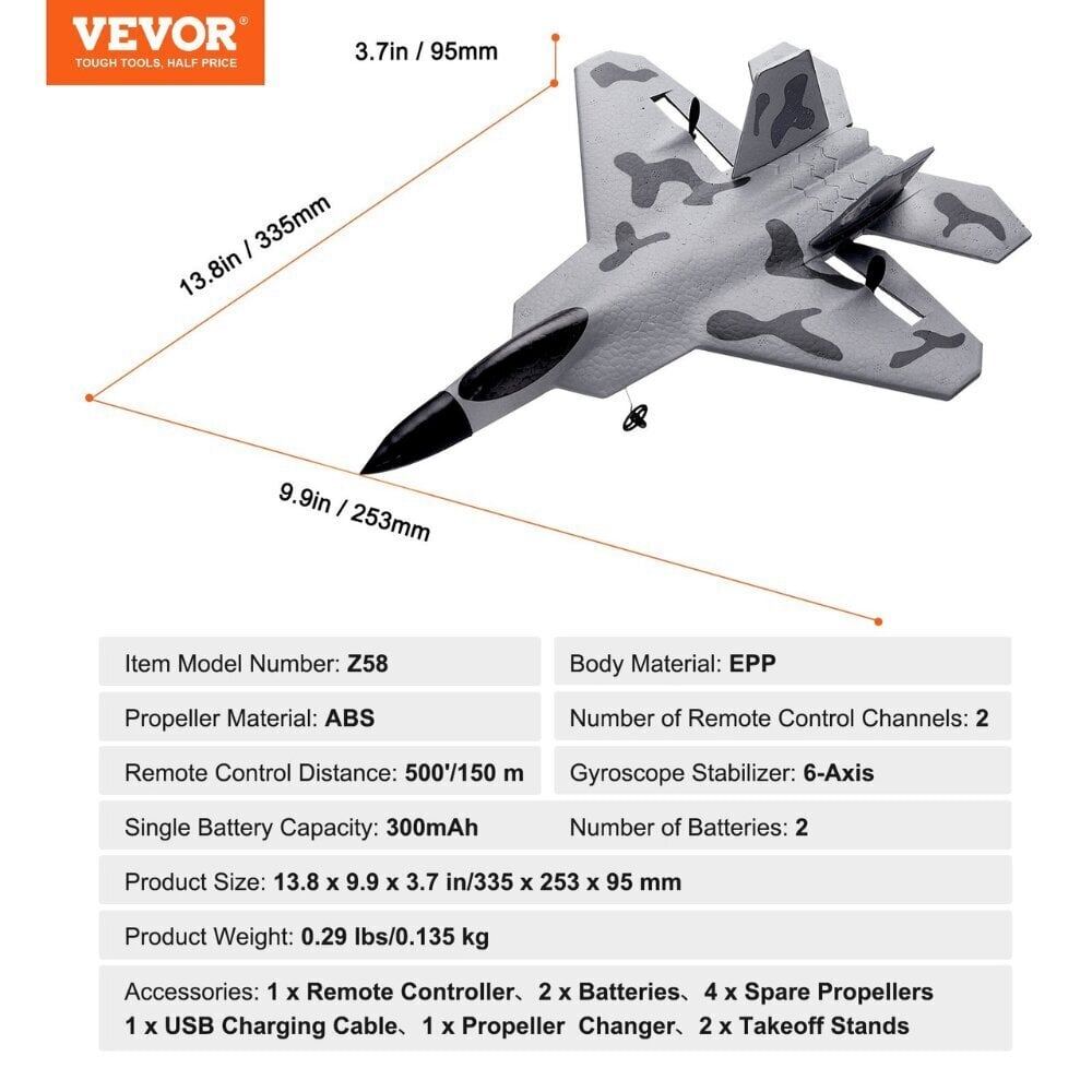 RC-hävittäjä lentokone lelu Vevor, 2,4 GHz hinta ja tiedot | Poikien lelut | hobbyhall.fi