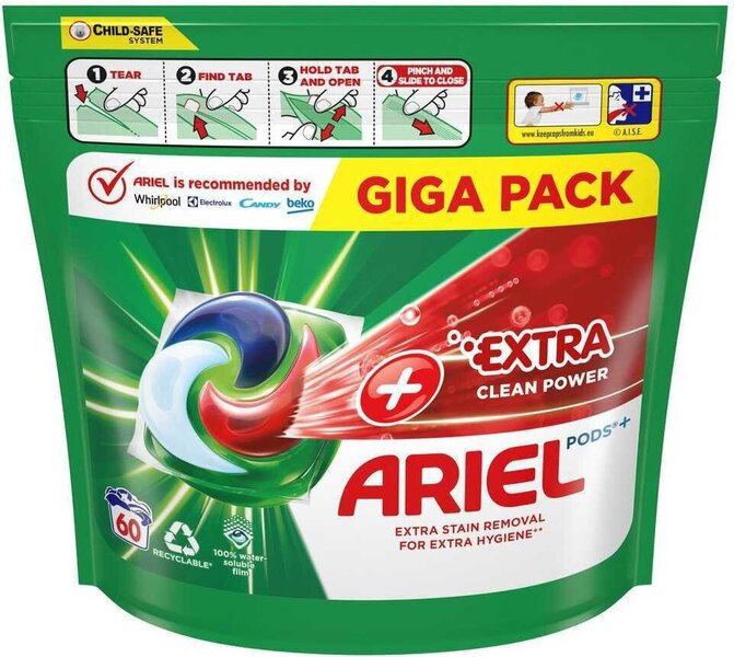 Ariel Extra Clean pesukapselit, 60 kpl, 2 kpl