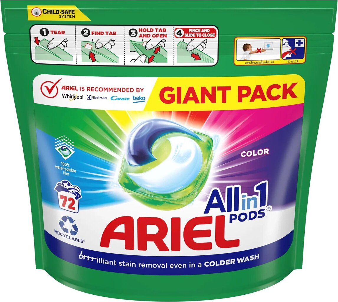 Ariel Color pesukapselit, 72 kpl, 2 kpl hinta ja tiedot | Pyykinpesuaineet | hobbyhall.fi