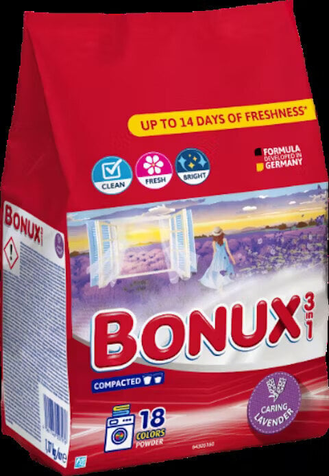 Bonux Caring Lavender pesujauhe, 1,17kg / 18 kpl, 3 kpl hinta ja tiedot | Pyykinpesuaineet | hobbyhall.fi