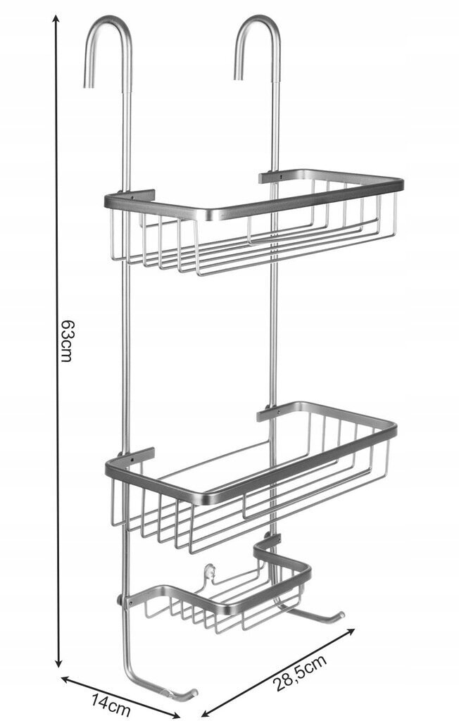 Riippuva kylpyhuonehylly Ruhhy, 63x14x28,5 cm, hopea hinta ja tiedot | Kylpyhuoneen sisustus | hobbyhall.fi